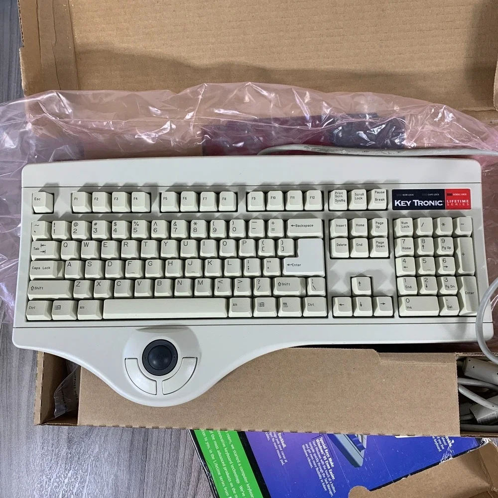 Vintage Keytronic Lifetime Series Keyboard w/ Built In Trackball Retro Computer